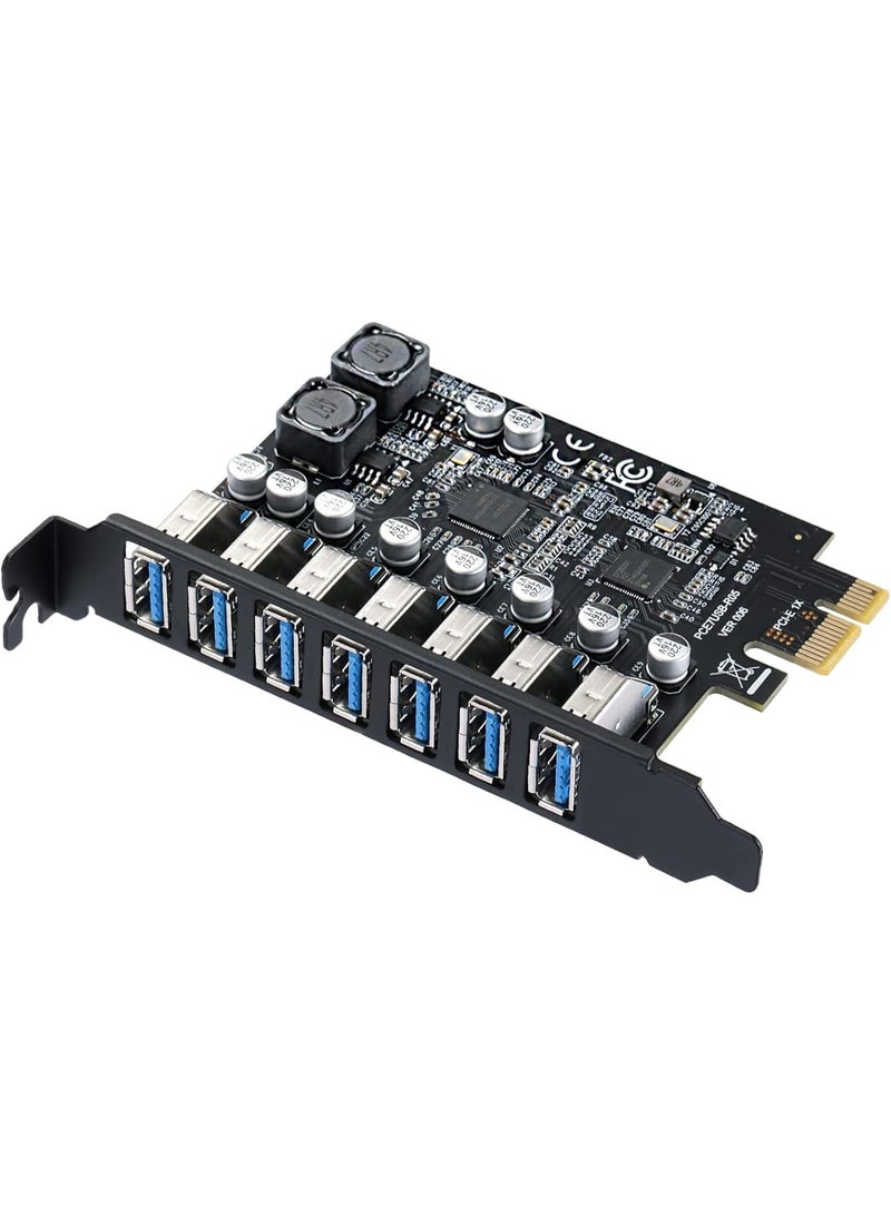 7-Port USB 3.0 PCIe Expansion Card for Desktop PC 5Gbps High Speed PCI Express to USB Hub Controller Support Windows 11/10/8/7 & Linux - Image 1